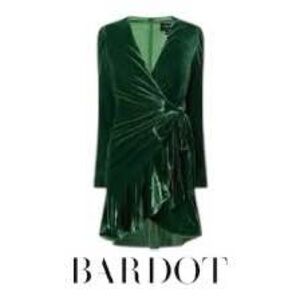 NWT Bardot Green Velvet Wrap Dress – Size S – Long Sleeve Tie Waist